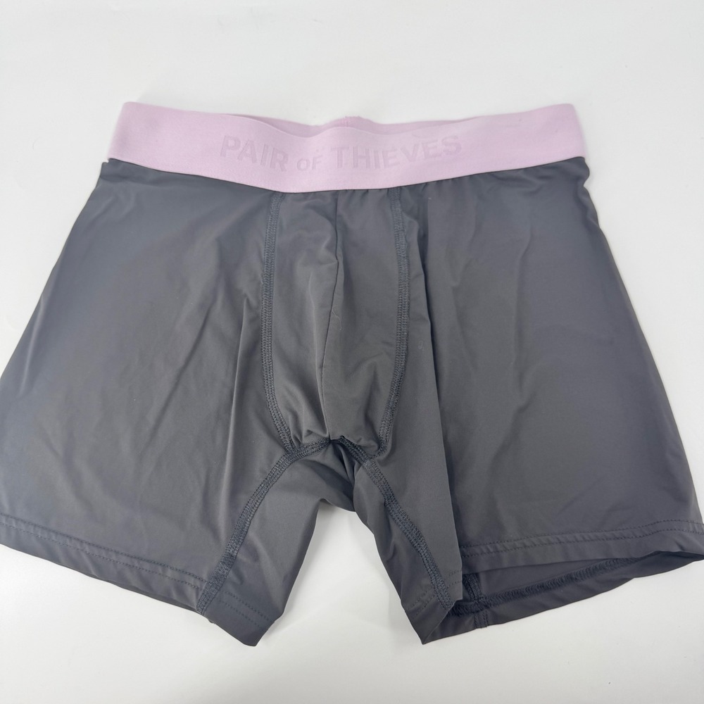 Pair of Thieves Men's‎ Boxer Briefs Gray Pink Logo Waistband Size Small